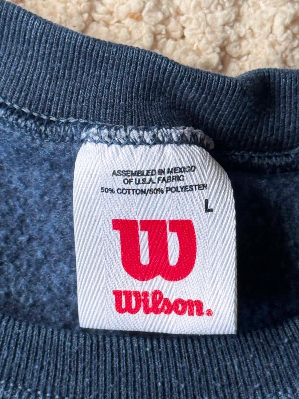 Vintage Wilson Blank Crewneck Sweatshirt Mens Large Navy Blue USA Fleece Pullove